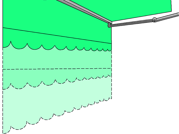 clip art style image of the options for extended awning lengths